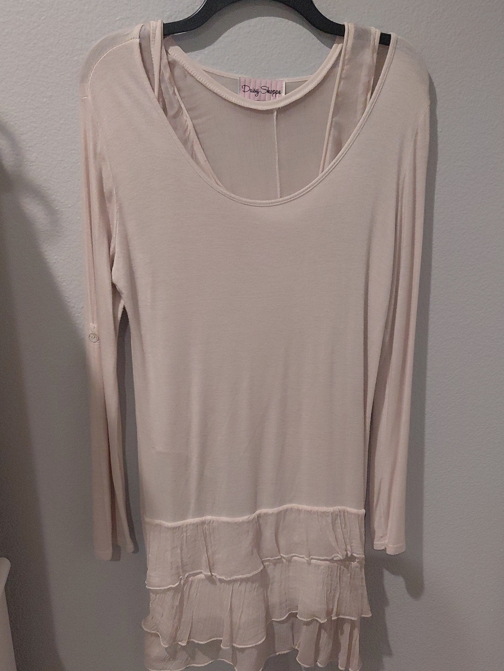 Daytrip Cream Long-Sleeve Ruffle Hem Tunic Top